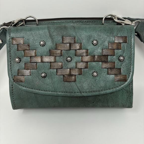 American West Handbags - American West Womens Tribal Weave Light Turquoise Leather Crossbody Bag